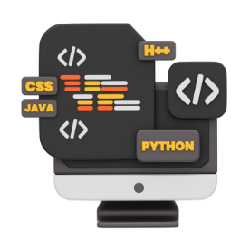 آیکن طراحی سایت با کدهای CSS، Java، Python و HTML روی مانیتور